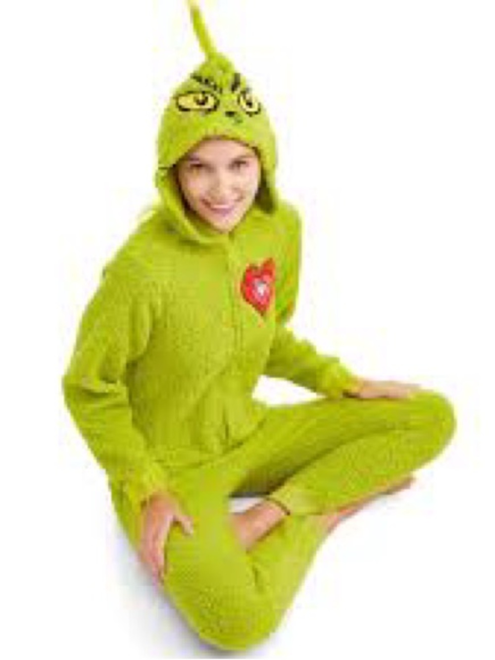 The Grinch Dr Seuss Green Hooded Onesie with Heart Patch kids XL/XG 12